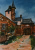Collonges-la-Rouge, Limousin, France - 1992 Oil Crayon - 38 cm x 28 cm